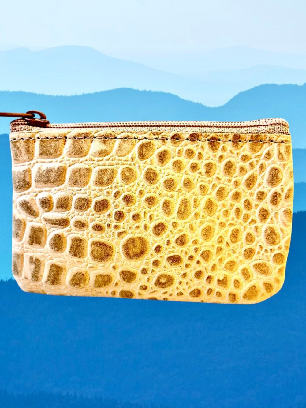 Mini Leather Zipper Pouch Croc Print Hand Crafted Tiny
